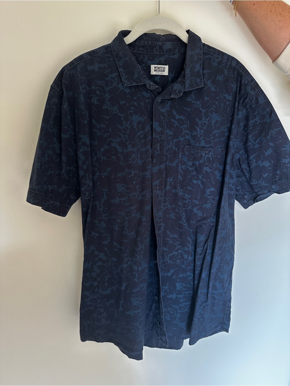 Cheap Monday Navy Short-Sleeve Patterned Button-Down Shirt